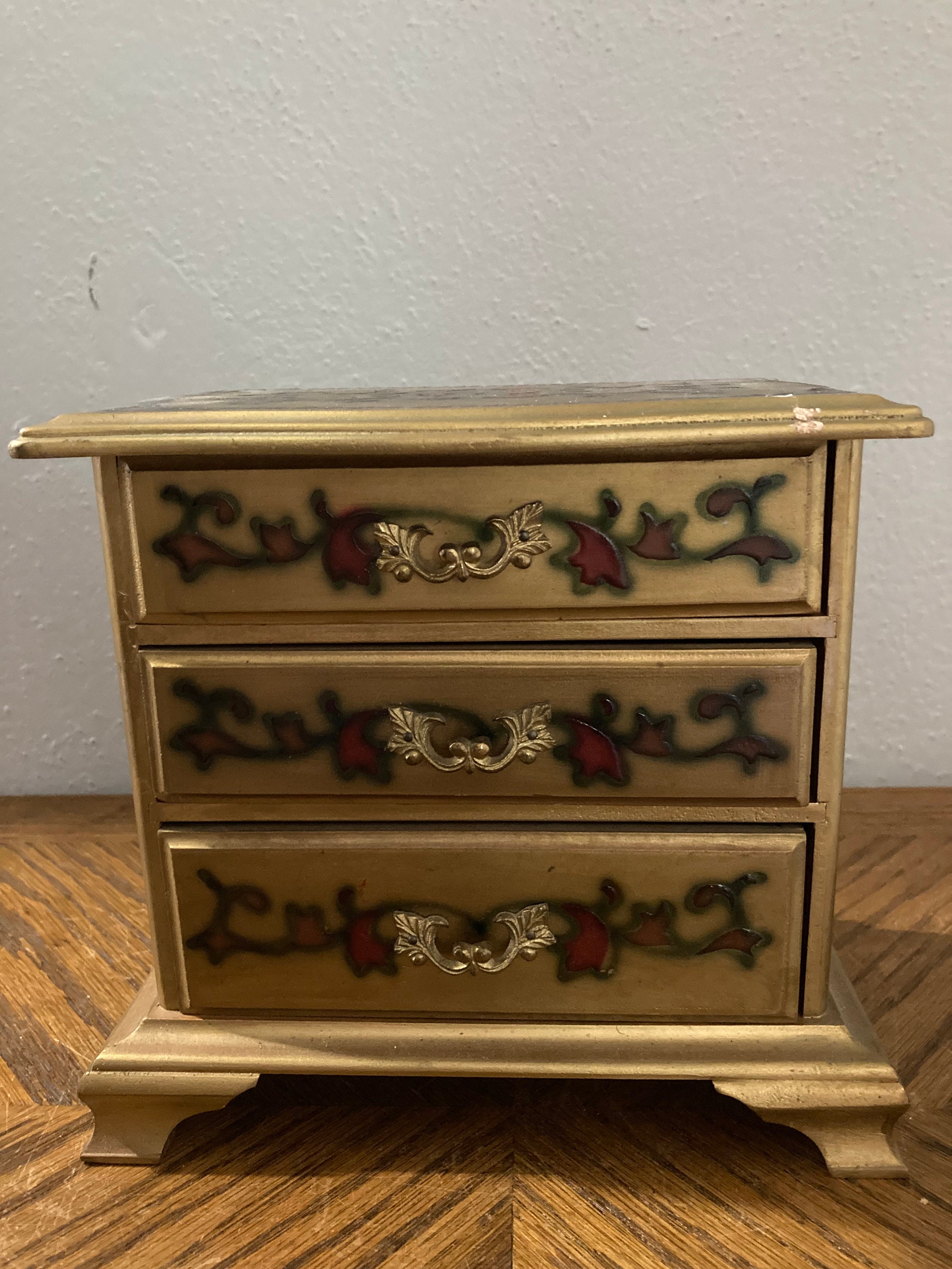 Vintage Florentine Style Jewelry Box, Music Box, Gold Tone, Royal