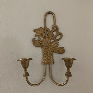 Vintage brass wall sconce, flower basket wall sconce, brass candle sconces, double wall sconces