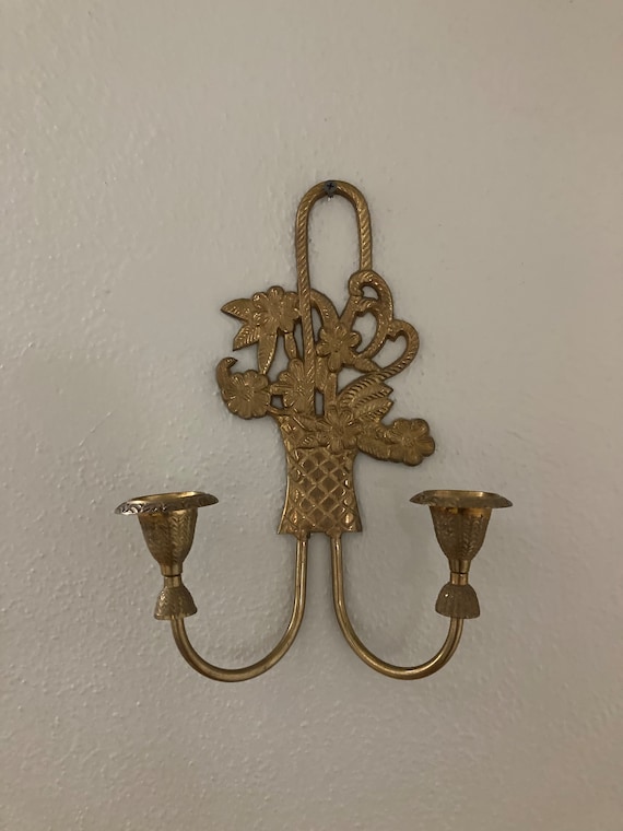 Vintage Brass Wall Sconce Flower Basket Wall Sconce Brass Etsy