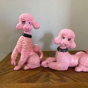 Vintage ceramic poodles, pink poodle figures, vintage poodles, dog decor, poodle statues, french poodle, pair of poodles