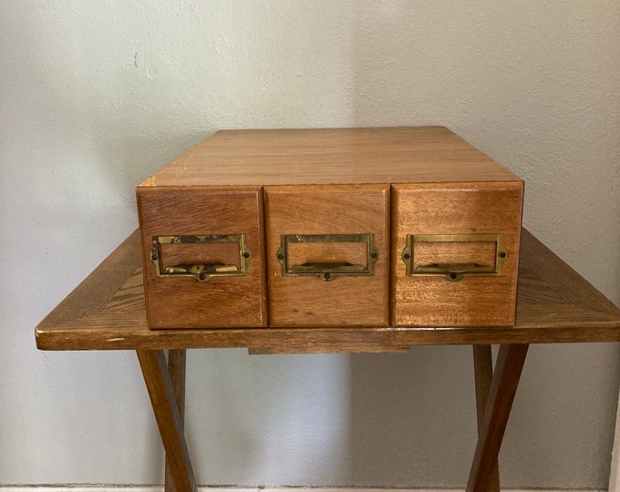 Wood Card Catalog Vintage Wooden File Box 3 Drawer Card Etsy