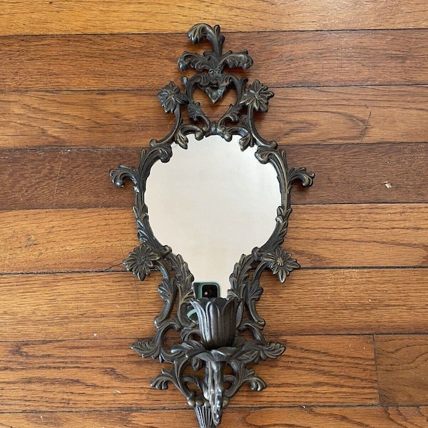 Vintage Ornate Mirror Scone Candle Holders Wall 15" x 7.5"