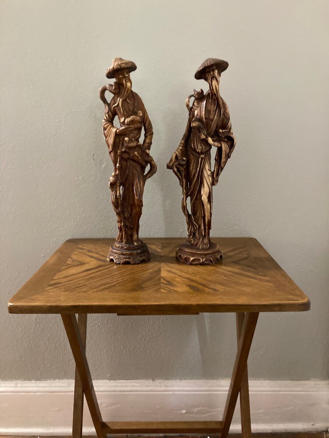 Vintage Asian Statues, Asian Men, Asian Decor, Set of 2, Resin