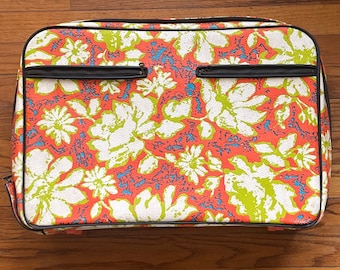 Vintage Orange Floral Vinyl Suitcase: Mod Green Luggage