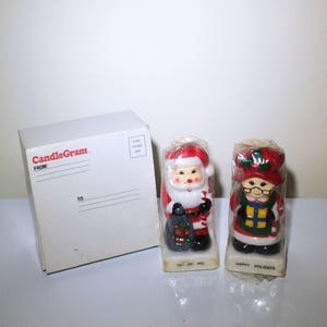 Vintage Christmas candles, Santa Claus candle, mrs claus candle, candle gram, 1980s Christmas, Christmas decor