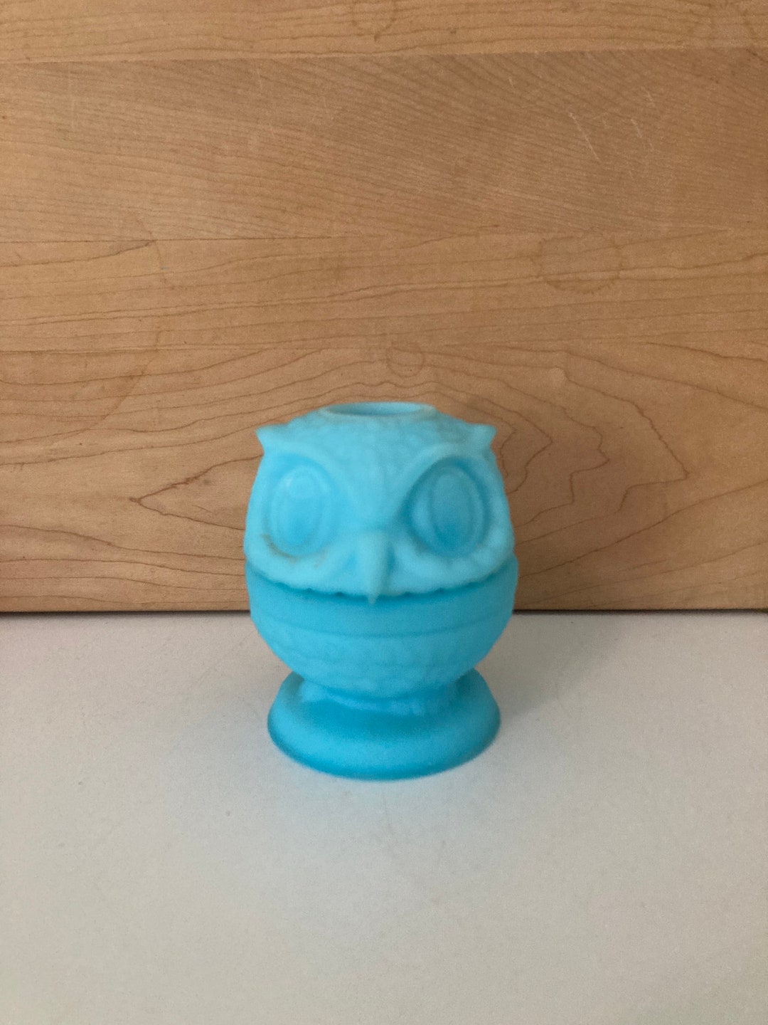 Fenton Blue Satin Glass Owl Fairy Light, Blue Glass Owl Tea Light