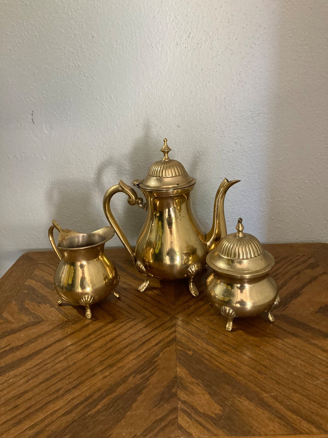 Vintage Brass Tea Set Tea Service Teapot Coffee Pot Etsy