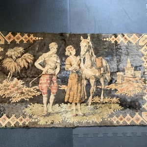 Vintage Tapestry, Edwardian scene, vintage riders horse castle tapestry, 41x23