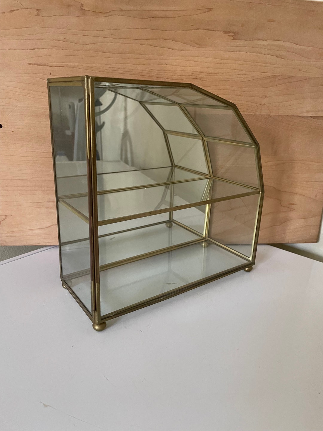 Vintage Brass and Glass Curio Glass Trinket Box, Glass Jewelry