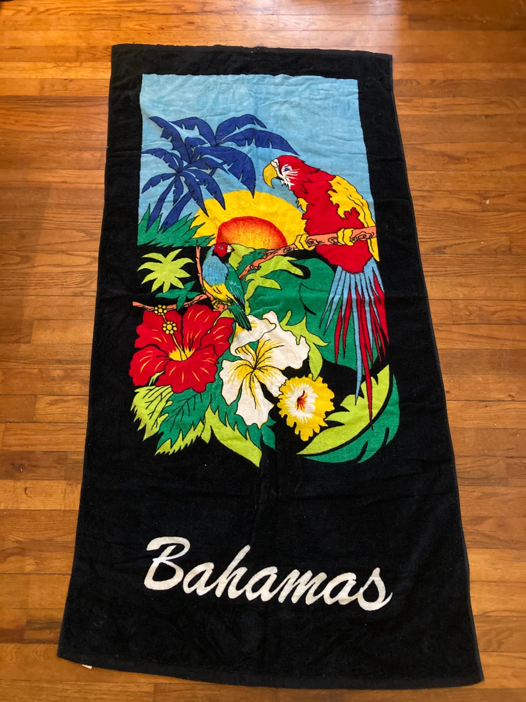 Vintage Bahamas Beach Towel, Parrots Beach Towel, Vacation Beach Towel