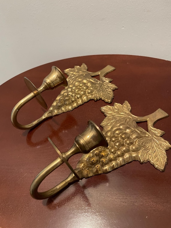 Vintage Brass Grapes Wall Sconces - Set of 2