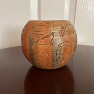 Navajo Carved Vase Signed Yanito Native American Indian Pottery 4”