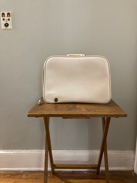 vintage small white suitcase, soft sided luggage,… - image 5