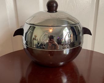 West bend penguin hot and cold server, penguin ice bucket, vintage metal ice bucket, chrome server