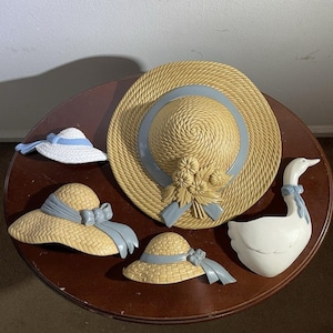 Vintage 1987 Burwood Wall Decorations Straw Hats Geese Wall pockets Lot of 5