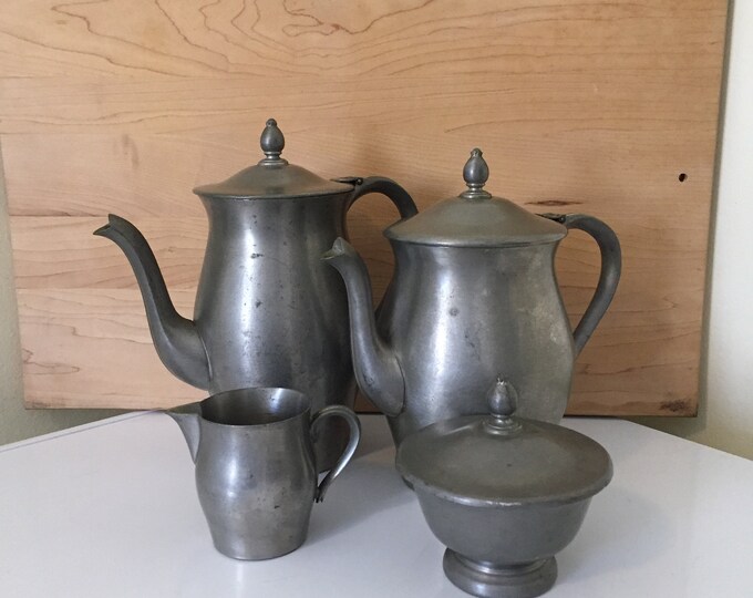 Vintage Pewter Tea Set, International Pewter Tea Service, Teapot
