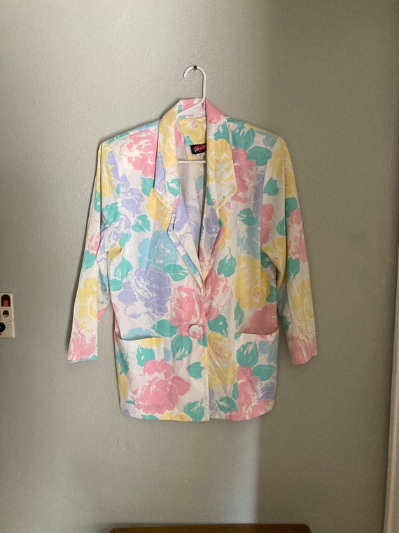 vintage floral blazer, pastel sports coat, barbie 