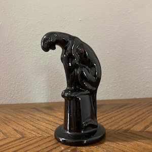 mid century panther figurine, ceramic black panther, cat statue, regal black kitty cat, mcm decor,