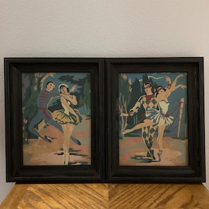 Vintage Paint by numbers, paint by number ballerina, ballet painting, pbn art, wall art, wall painting, set of 2, harlequin ballet dancers