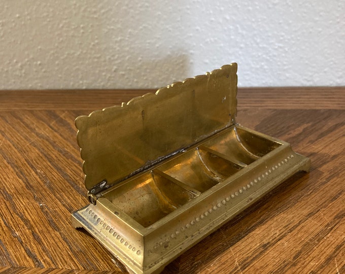 Vintage Stamp Holder, Brass Stamp Holder, Stamp Storage, Decorative
