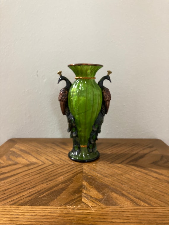 Vintage Peacock Vase Resin Peacock Vase Green Vase With 2 Etsy
