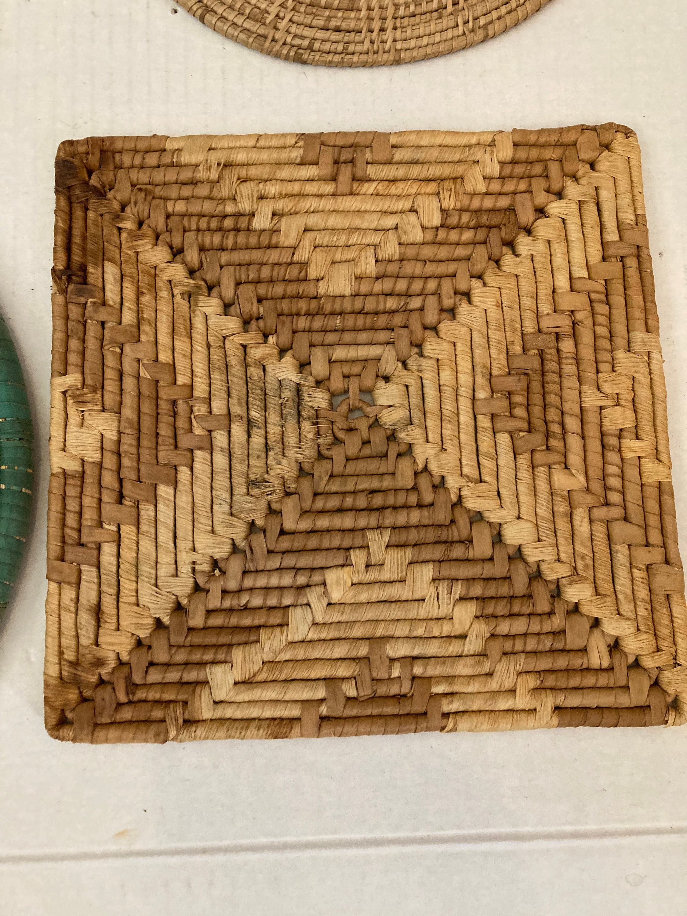 Vintage woven trivet wicker trivets woven pot holders set Etsy
