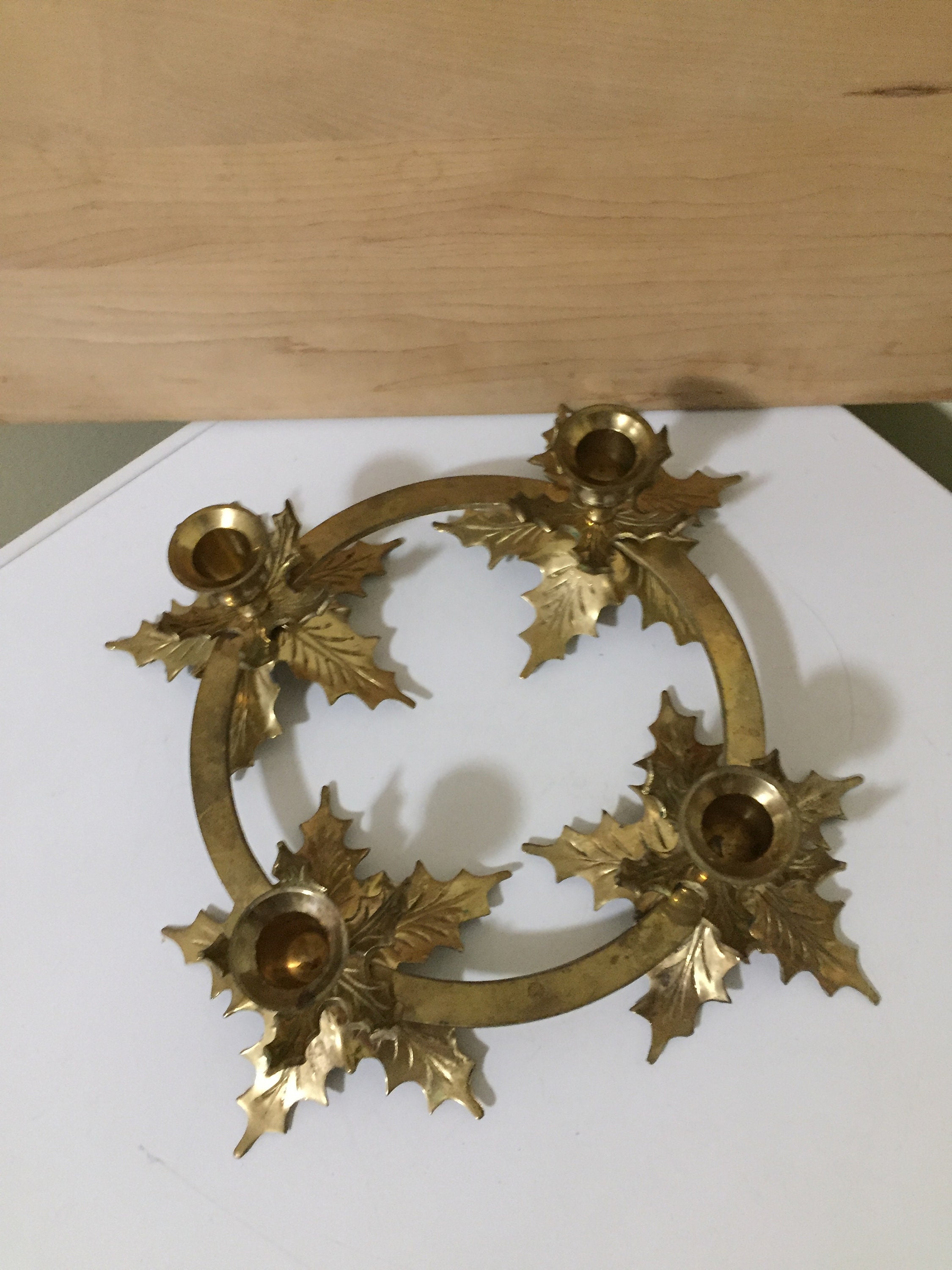 Brass wreath candle holder brass advent wreath holly wreath Etsy