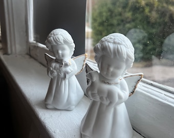 Pair of vintage ceramic angel bells christmas figurines