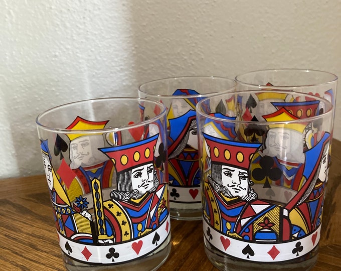 Vintage King and Queen Rocks Glasses, Libby Glasses, Playing Card