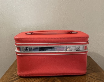 Estojo de maquiagem vintage Samsonite Fashionair vermelho dos anos 60