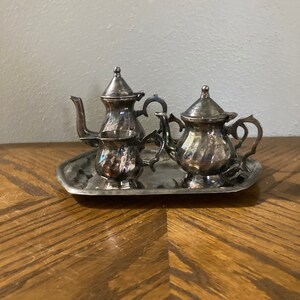 Silver plate Miniature tea set, department 56 tea set, vintage tea set, teapot set, mini tea set, small tea pot, small tea set