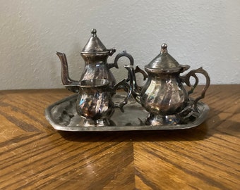 Service à Thé De Poupée Ancien En Métal Argenté - Anglais