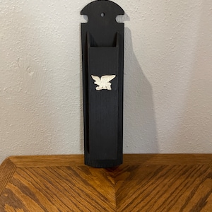Vintage black faux wood match holder, fireplace match holder, long matches, match storage, fireplace decor, wall mounted, eagle