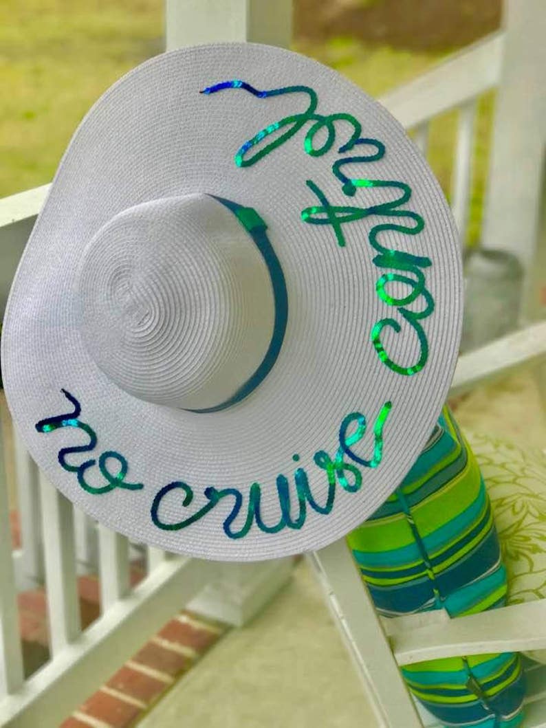 3 Or More Ships from USA, Personalized Hat, sequin sun hat 6 brim, do not disturb, 5 o'clock somewhere, leave a message, or custom phrase image 3