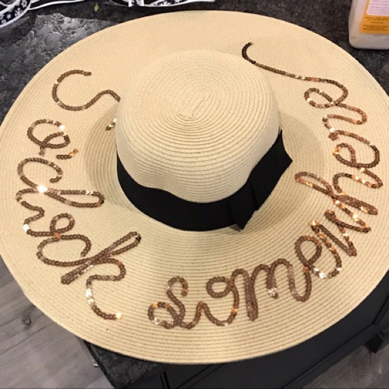 3 Or More Ships from USA, Personalized Hat, sequin sun hat 6 brim, do not disturb, 5 o'clock somewhere, leave a message, or custom phrase image 4