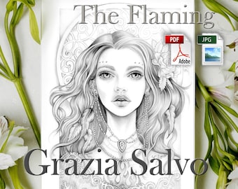 Le flamboyant. Coloriage à imprimer en niveaux de gris foncé et clair. Quatre fichiers imprimables : 1 jpg foncé, 1 jpg clair, 1 pdf foncé, 1 pdf clair