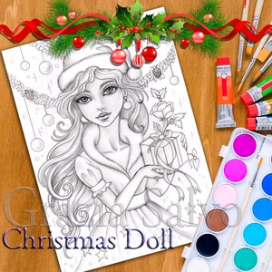 Little Christmas Doll. Printable coloring page of fairy tales dolls.