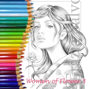 Grazia Salvo -Woman of flowers 60 -third series- Printable colouring page in light and dark version. 4 file: 2 pdf and 2 jpg (black & gray).