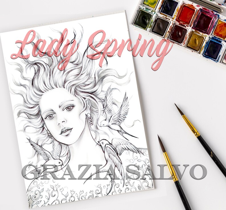 coloring book grazia salvo, lady spring coloring book, coloring pages