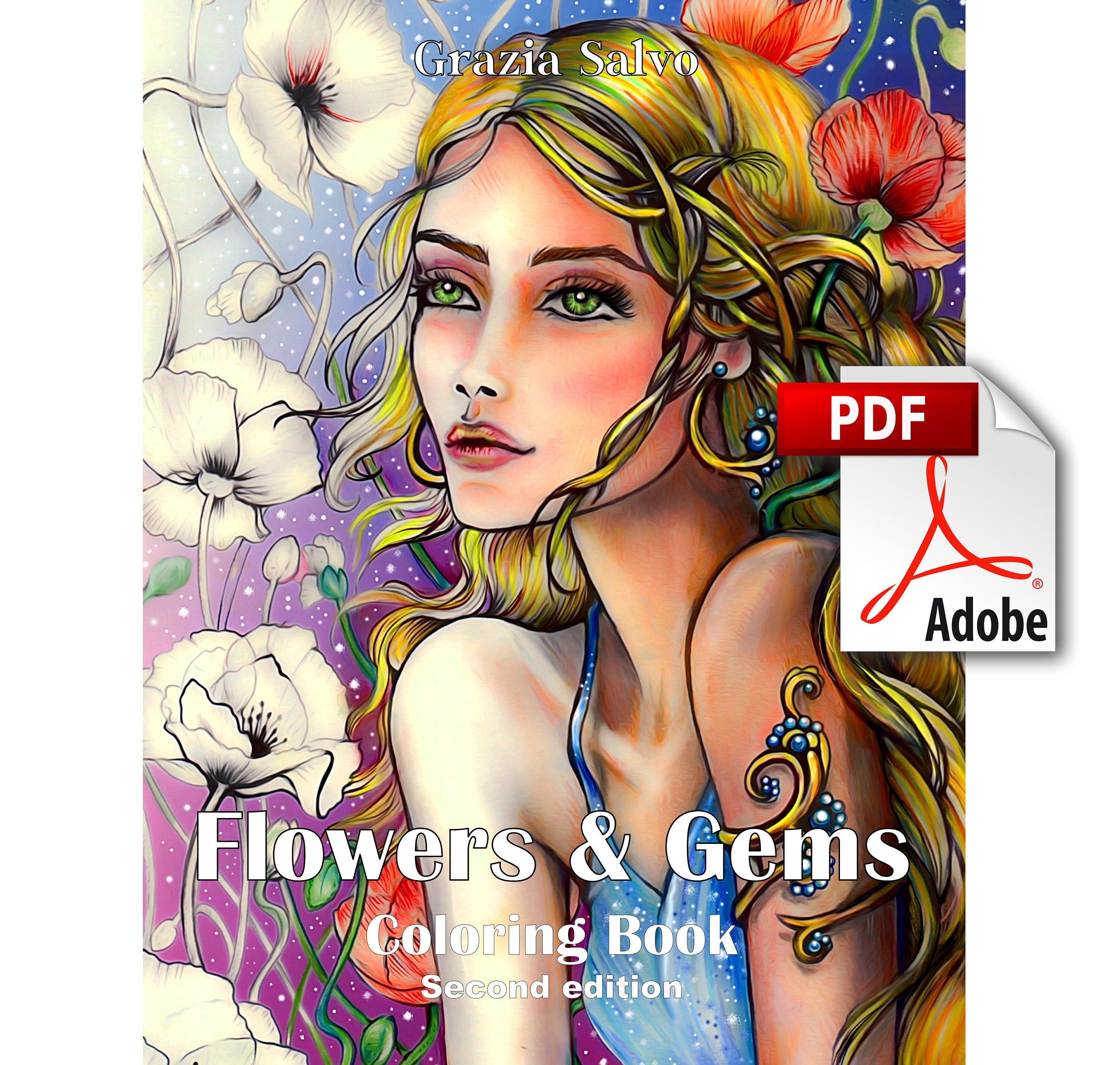 PDF Grayscale Coloring Book "flowers and Gems" | Printable Adult ...