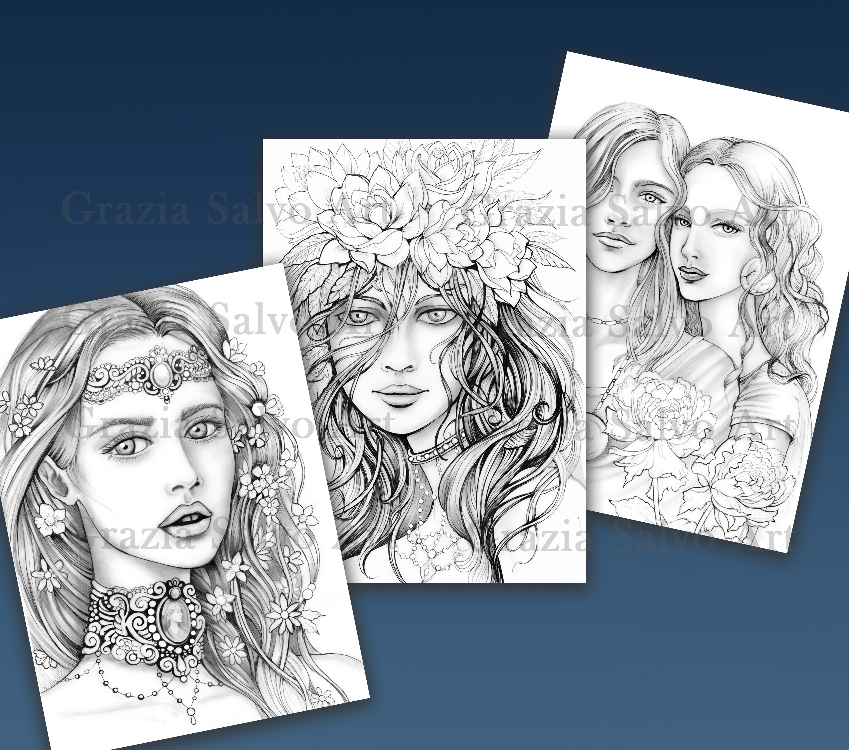 PDF Grayscale Coloring Book "flowers and Gems" | Printable Adult ...