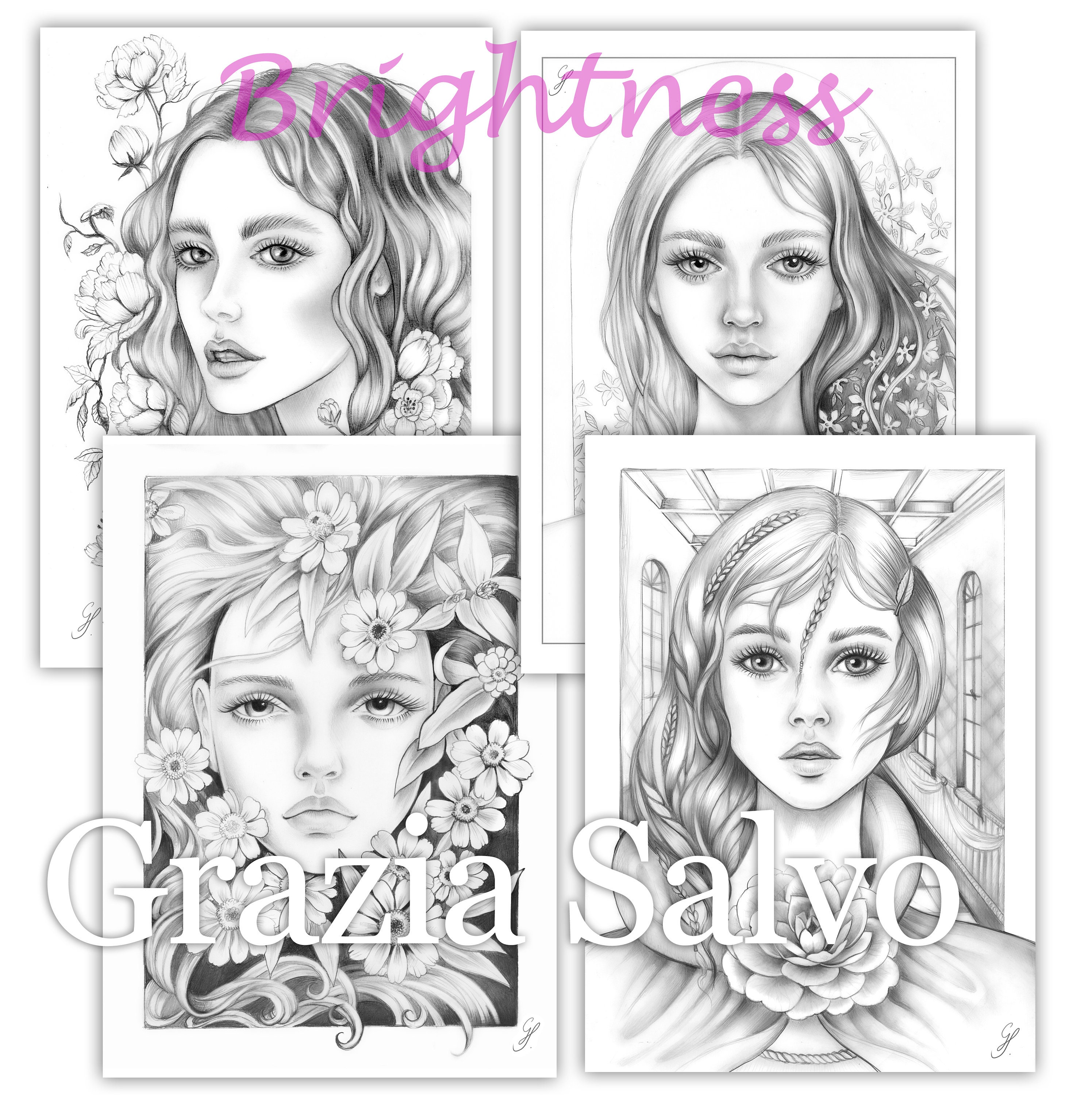 Brightness. the Women of Flowers Collection 3. Spiral Bound Grayscale Coloring  Book for Adults. Grazia Salvo Art. Beautiful Women Portraits. -  Hong  Kong
