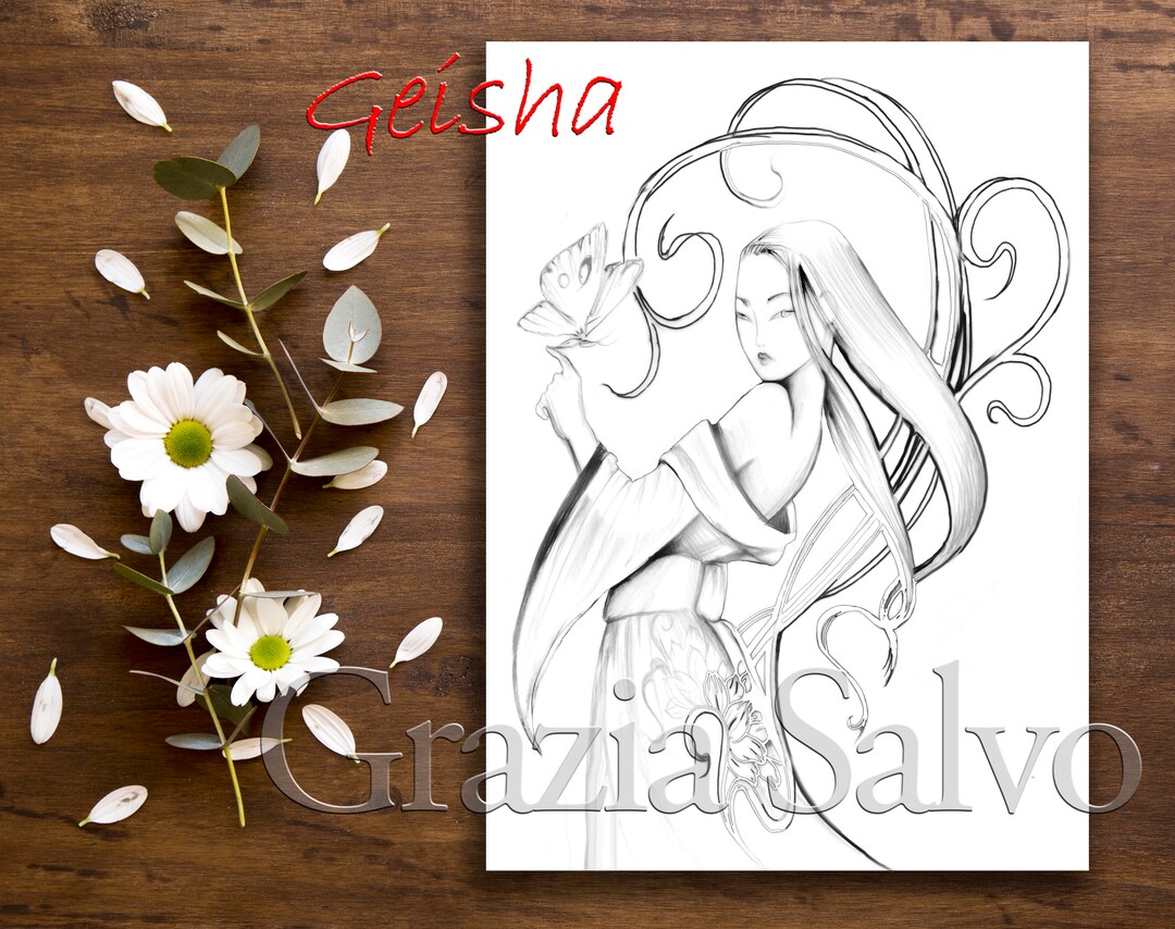 Geisha Collection 5. Printable Coloring Page of a Geisha. Pdf - Etsy
