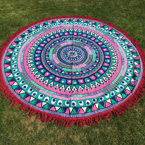 Mint Block Print Roundie Beach Blanket