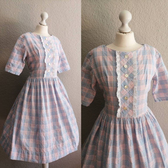 Stunning 1950s origina pastel dream gingham cotton