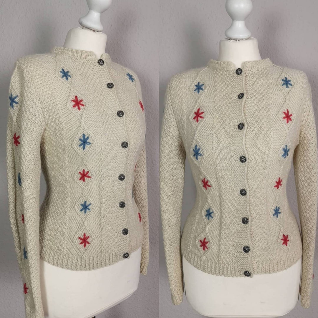 Vintage 1950s Original Tyrolean Hand Knitted Wool Cardigan - Etsy