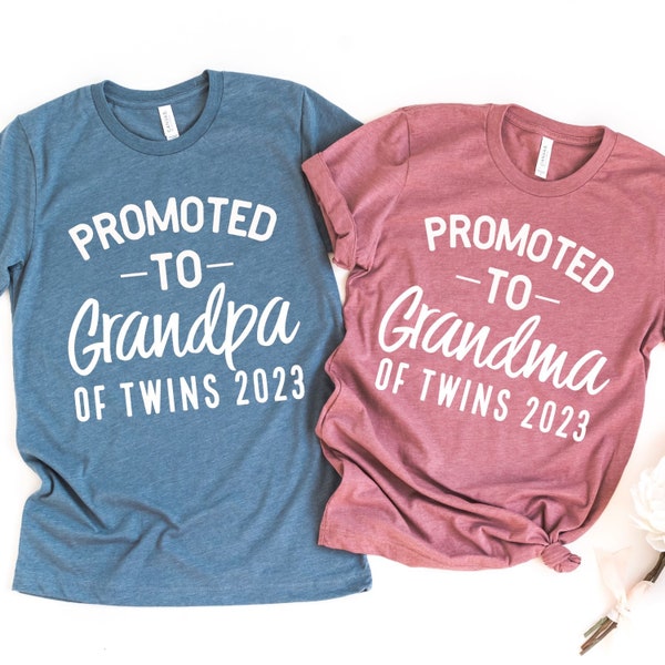 promoted to grandma grandpa of twins shirt, pregnancy announcement twin grandparents, pregnancy announcement shirts, grandma grandpa shirts