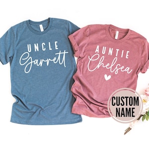 custom aunt uncle name shirt, custom auntie shirt, pregnancy announcement aunt, aunt pregnancy announcement, gift for aunt, new aunt shirt