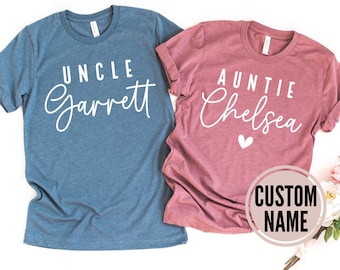 custom aunt uncle name shirt, custom auntie shirt, pregnancy announcement aunt, aunt pregnancy announcement, gift for aunt, new aunt shirt