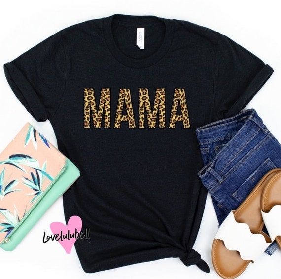 Trendy Plus Size Boho Top Leopard Mama Shirt Mother's Day Gift Retro Mom Row T-Shirt for Women Stacked Mom Quote Tee Animal Print